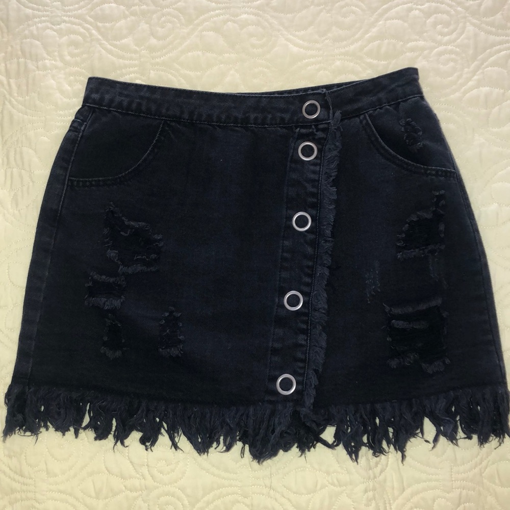 black button up jean skirt